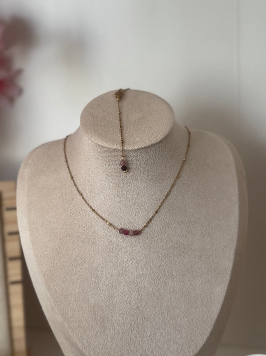 Collier Tourmaline Rose AC Inoxydable doré