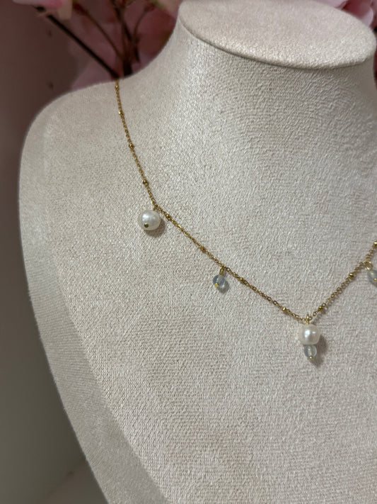 Collier Aigue-Marine et Nacre AC Inoxydable doré