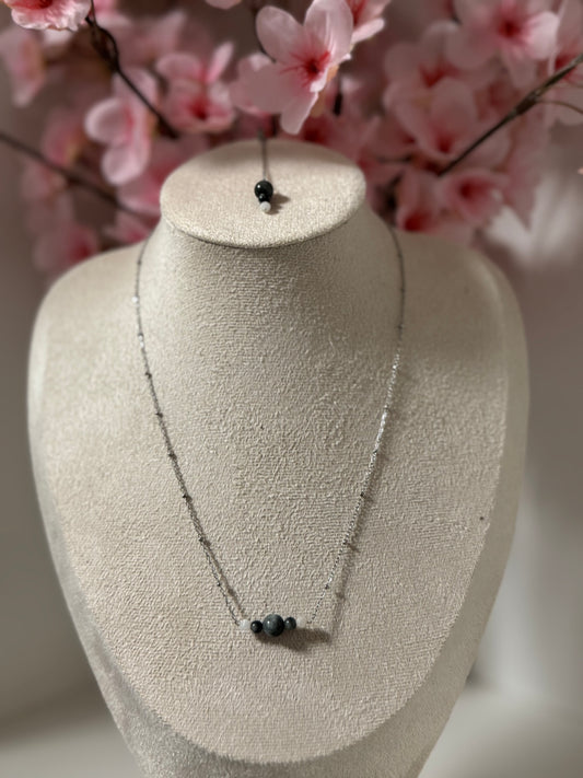 Collier Œil d’aigle et Pierre de Lune AC Inoxydable argenté