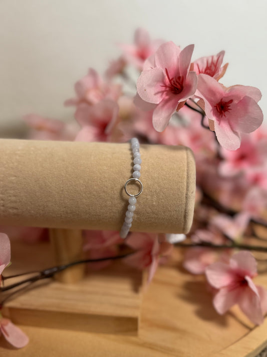 Bracelet Calcédoine 4mm AC inoxydable argenté et Élastique