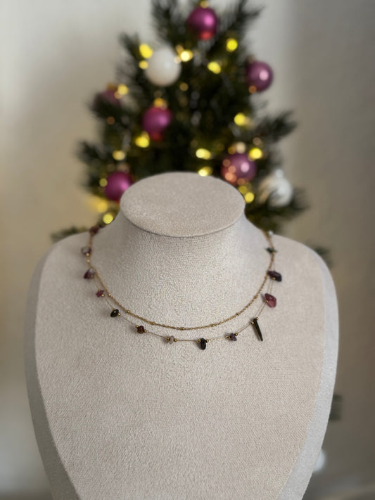 Collier double en Tourmaline melon d’eau