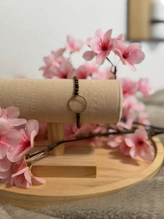 Bracelet Œil de Tigre et insert doré AC Inoxydable