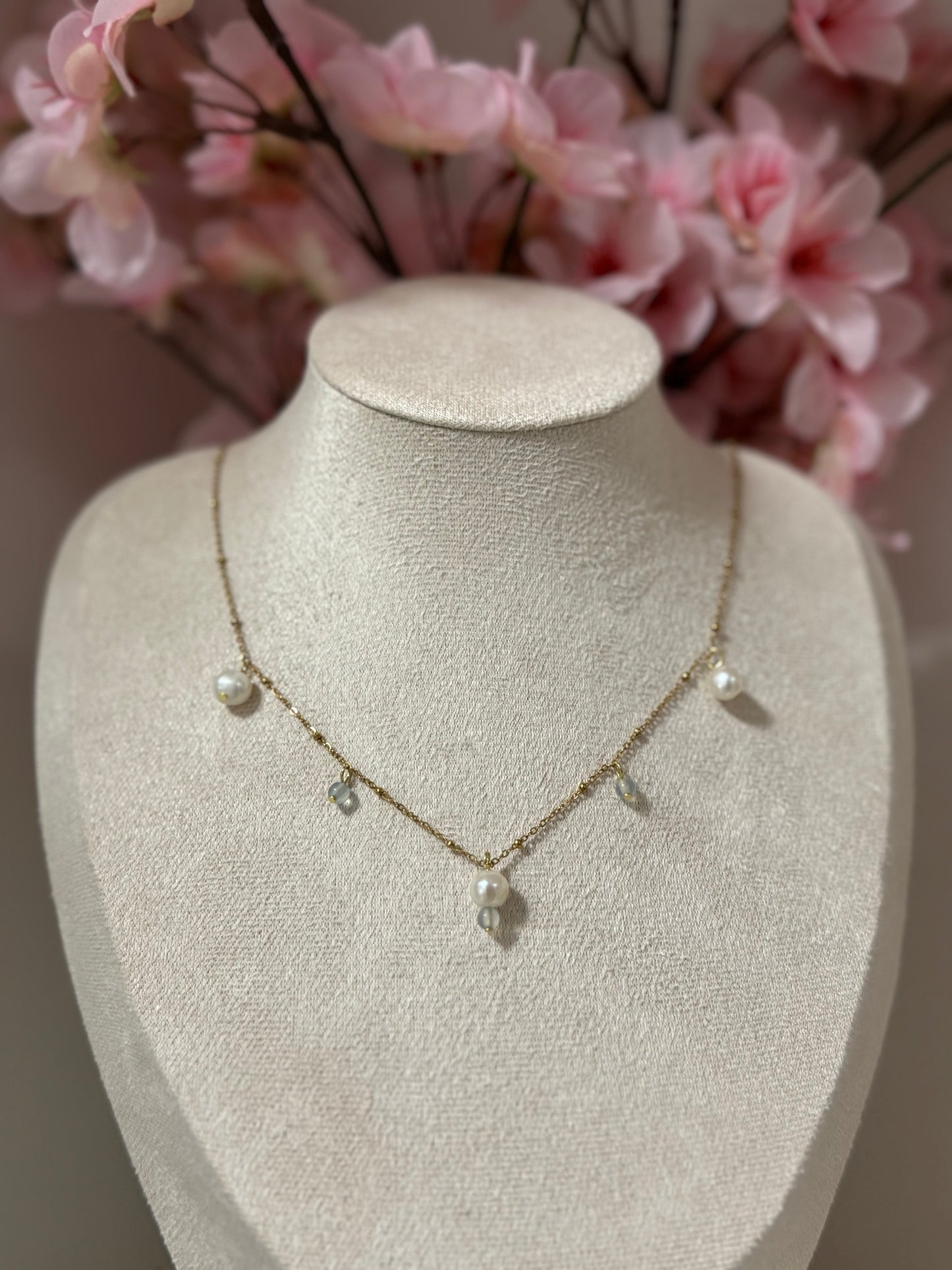 Collier Aigue-Marine et Nacre AC Inoxydable doré